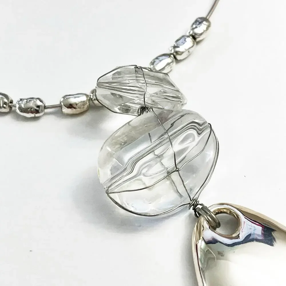 Chico's Chunky Silver & Clear Wire Wrapped Stone Necklace